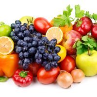 set of different fruits and vegetables  on white background